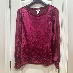 Red velvet long sleeve blouse